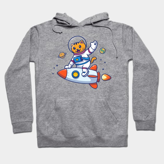 Cute Cat Astronaut Riding Rocket Cartoon Hoodie by Catalyst Labs